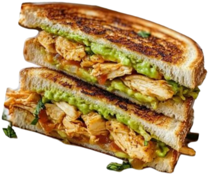 A toasted chicken and avocado sandwich